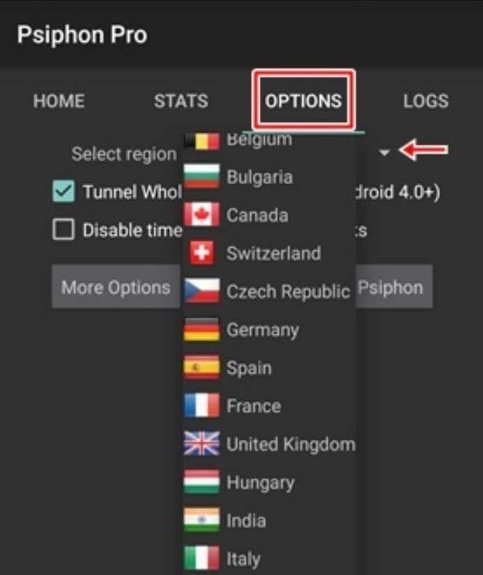 Tangkapan skrin aplikasi Psiphon Pro yang biasa digunakan untuk mempercepatkan kelajuan internet.