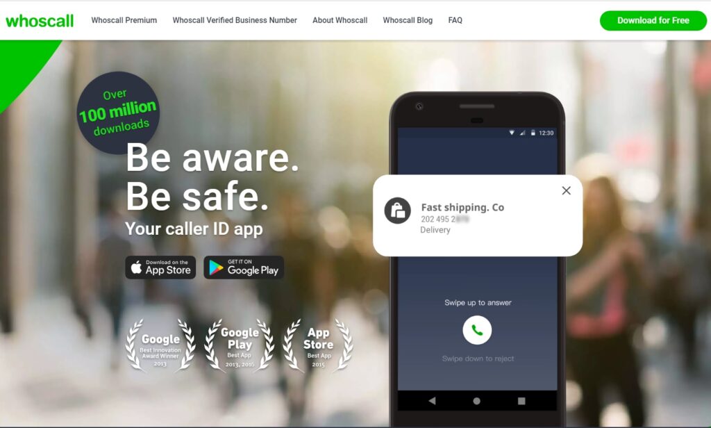 Tangkapan screen halaman utama aplikasi Whoscall