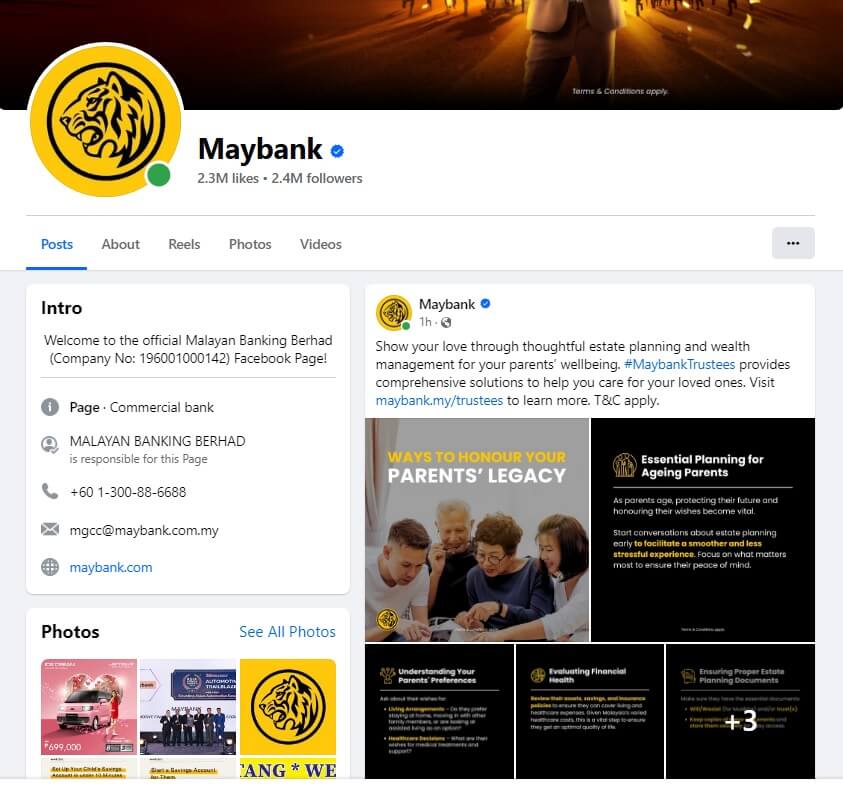 Tampilan Akaun Facebook Rasmi Maybank. Sumber: Screenshot Facebook Maybank Malaysia
