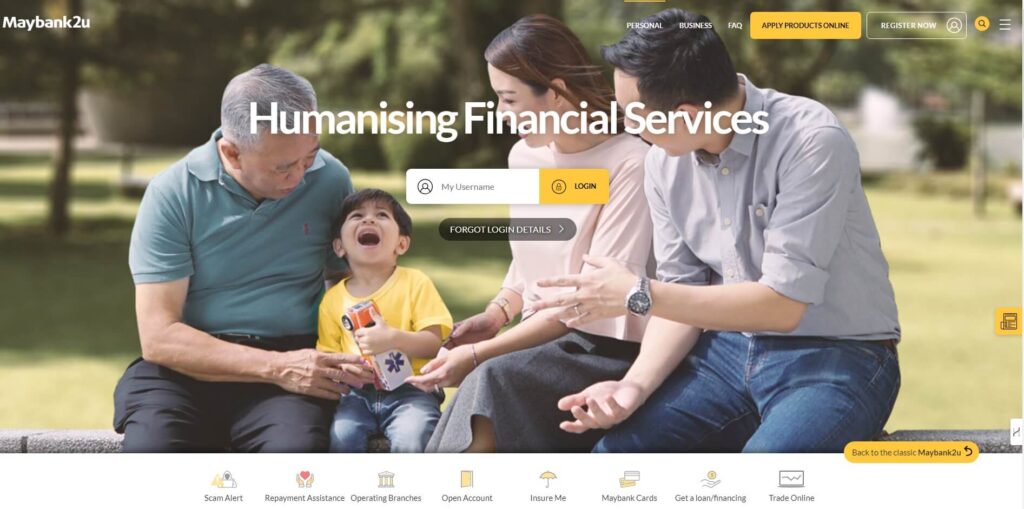 Halaman utama laman web Maybank Malaysia - Maybank2u