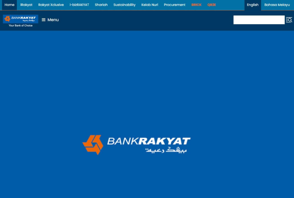 Paparan laman web rasmi Bank Rakyat (Bank Kerjasama Rakyat Malaysia Berhad)
