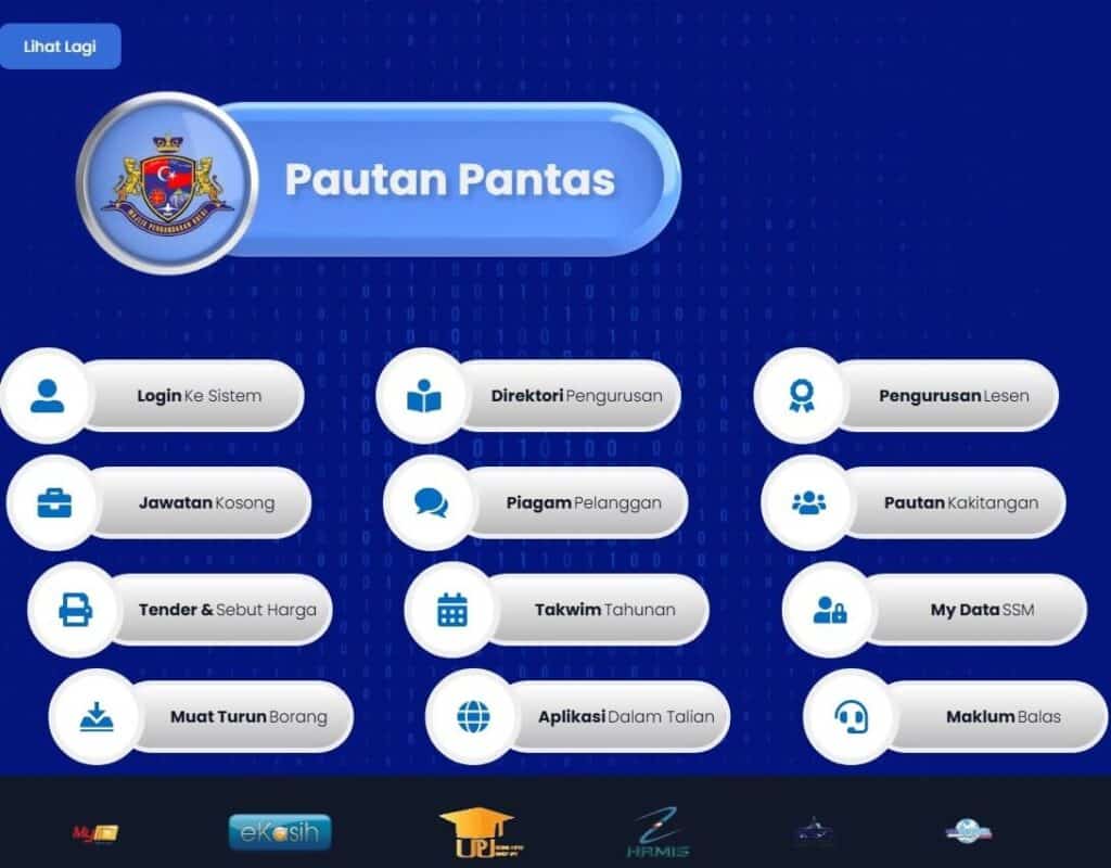 Tangkapan skrin menu utama laman web Majlis Perbandaran Kulai, bertajuk "Pautan Pantas"
