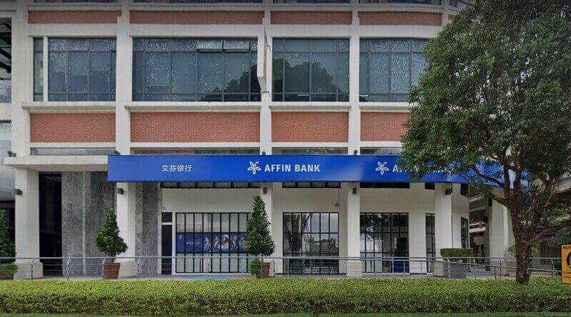 Façade cawangan Affin Bank Desa ParkCity di bangunan komersial Bukit Damansara dengan papan tanda biru ikonik