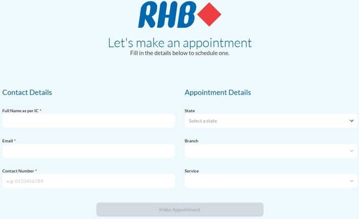 Borang untuk Membuat Temujanji dengan RHB Bank