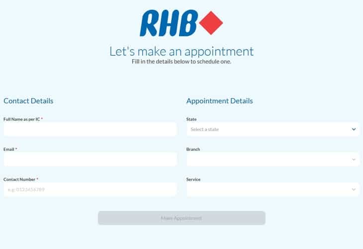 Pautan temujanji untuk bertemu dengan RHB Bank Kemaman
