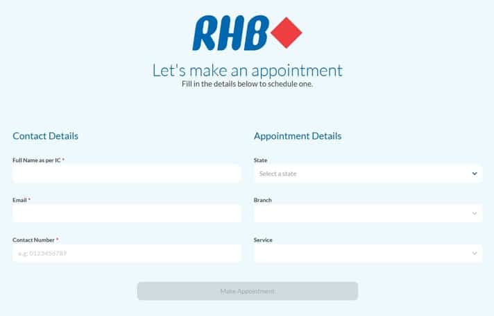 RHB Bank Appointment Form